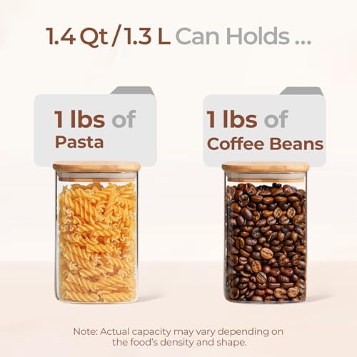 ComSaf Glass Storage Containers with Lids 1.4 Qt, Set of 3 Glass Food Jars | Glass Pantry Storage Containers, Square Kitchen Canisters, Lid with Silicone Seal, Cookie, Cereal, Coffee, Oats, BPA Free - size: 1.4Qt*3