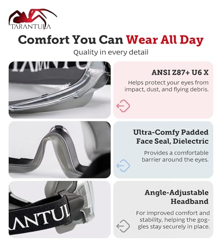 ANSI Z87.1+ Safety Goggles Over Glasses, Anti-Fog&Anti-Scratch UV380 Lenses - color: Grey