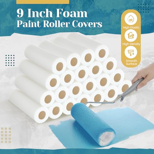 Nuenen 18 Pcs 9 Inch Foam Paint Roller, High Density Foam Paint Roller Covers Paint Roller for Painting Walls Doors Houses Cabinets Ceilings Furniture Smooth Even Finishes, White
