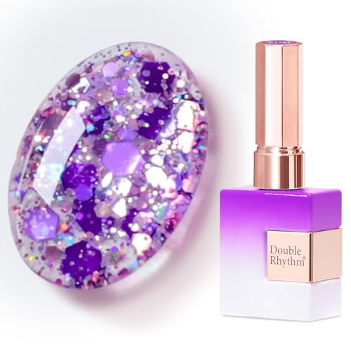Double Rhythm 15ML Glitter Gel Polish Shimmer Reflective Holographic Color Magnetic for Nail Art Salon DIY at Home (Sparkle Purple-B1217) - color: Sparkle Purple