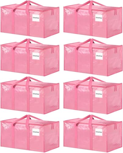 8 Pack Extra Large Clothes Storage Bins with Lids, Moving Bags, Pink - color: Pink, size: 8 Pack