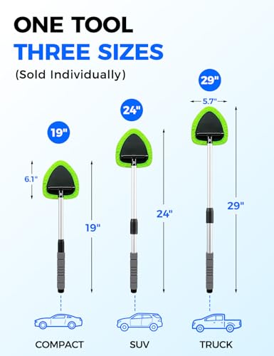 XINDELL Interior Windshield Cleaner Tool – Car Interior Window Cleaning Kit with Extendable Handle & 4 Microfiber Pads, Auto Wiper Inside Compact Windshield Brush for Car & Home Windows - size: 19in