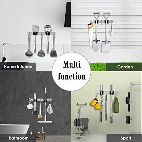 AceMining Broom Holder Wall Mount, 2 Racks 3 Hooks Heavy Duty Mop Organizer - color: 2 Racks & 3 Hooks (Silver) - 1 Pack