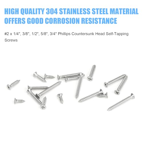 DYWISHKEY 246 Pieces Wood Screws Set - #2 x 1/4" 3/8" 1/2" 5/8" 3/4" Assorted Sizes - Screw Assortment Kit - size: #2
