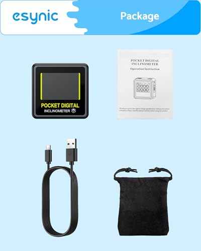 eSynic Mini Digital Level Gauge Waterproof–27g Pocket Angle Finder with Magnetic Base-0.05° Resolution &±0.2° Accuracy-Type-C Rechargeable for Woodworking/Construction/Automotive–Fits in Tight Spaces