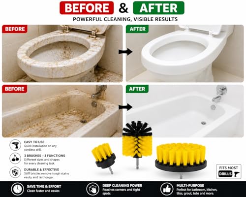 Drill Brush Attachment Set- Power Scrubber for Batrhoo, Kitchen, Tub, Tale e Grout cleaining- 3Pack Cleaning Brushes
