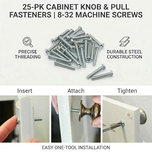 Cabinet Knob & Pull Machine Screws 25-pk (8-32 x 2) or Choose Your Length; Fasteners for Kitchen & Bathroom Drawer & Door Hardware - size: 8-32 x 2"