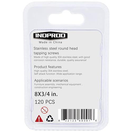 #8x3/4 Wood Screw, 304 Stainless Steel Round Head Screws, Phillips Pan Head Sheet Metal Screws, M4 x 20mm Self Tapping Screws, #8x3/4-Inch, 120-Piece - size: #8x3/4" (M4x20mm)
