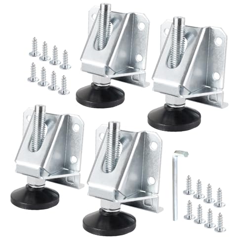 POWERTEC Leveling Feet 4PK, Heavy Duty Adjustable Furniture Leg Levelers with Nylon Foot, Screws & Lock Nuts for Workbenches, Cabinets, Tables & Shelving (71136) - size: Set of 4, style: Leg Leveler