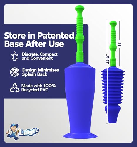 Luigi's Toilet Plunger - Unclogger Plungers for Bathroom - Heavy Duty Clog Remover with Effective Unblocker Bellows Design - Remover Tool to Unblock Toilet Blockage - Blue - size: Blue Toilet Plunger