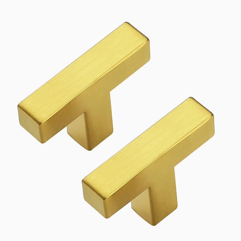 3 Pack Brushed Brass Cabinet Knobs, 2in Length Square Bar Drawer Pulls | Single Hole Grip, Stainless Steel Build, Kitchen Cabinet Restyle, For Drawers, Dressers, Cupboards, Closet Doors - color: Brushed Brass, size: 3 Pack, style: Square
