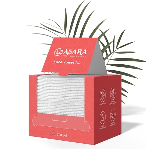Clean Face Towels Disposable XL Facial Wipes | Add Water As a Makeup Remover | Sensitive Skin Face Towels | Organic Vegan Biodegradable - Clean Daily Towelettes | by Asara (50 Count) - size: 50 Count