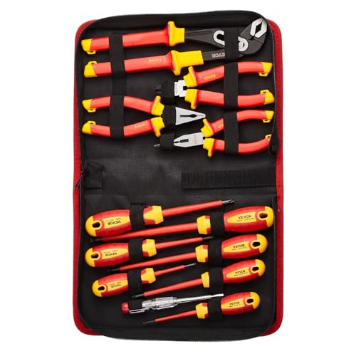 VEVOR Insulated Screwdriver Set, 12-Piece Professional Electrical Screwdriver Set, 1000V Insulated Electrician Tool Set, with Magnetic Phillips Slotted Tips, Insulated Pliers, and Diagonal Pliers - style: 12pcs