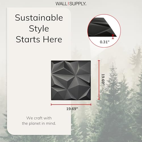 Wall!Supply 3D Geo Lite Wall Panels, 12-Pack, Black - color: Black, style: Geo Lite