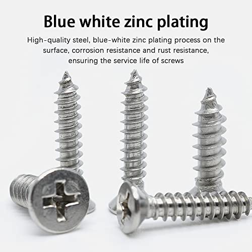 M4 Wood Screws Assortment Fasteners Kit 530Pcs,304 Stainless Steel Self-Tapping Screws,Phillips Drive Sheet Metal Screws Set,Countersunk Flat Head Assorted Screws,Self Tapping Screws for Metal - size: M4, style: Flat Head (Stainless Steel)