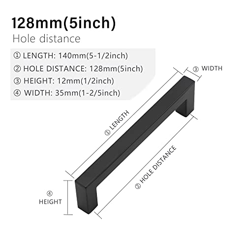 Cabinet Pulls Matte Black Cabinet Handles Square Drawer Pulls, 10 Pack 5 Inch Stainless Steel Kitchen Door Cupboard Cabinet Handles, Drawer Hardware Handles, 128mm Hole Centers - size: 5 inch Hole Centers(128mm)