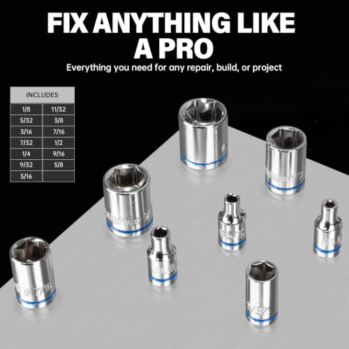1/4" Drive SAE Master Socket Set, 13-Piece,1/8-5/8" - size: Shallow, style: 13pcs-SAE