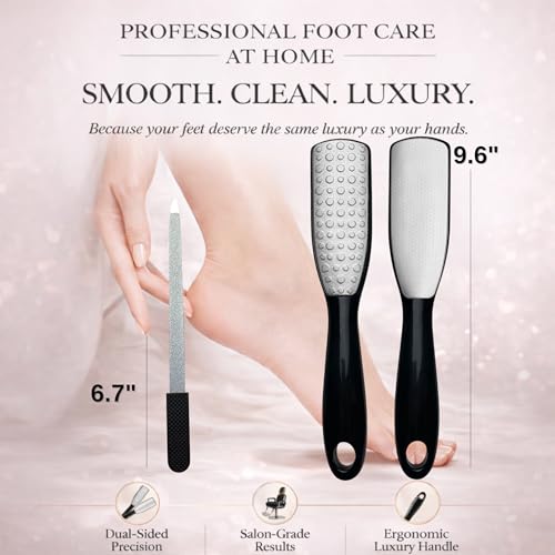 Professional Foot File & Callus Remover 2-in-1 Set for Seniors and Adults –9.6" Foot Rasp with 6.7" Nail File – Sapphire Black– Durable & Hygienic Pedicure Tool for Smooth, Soft Feet–Wet & Dry Use