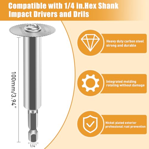 FOTYBEl Cutting Wheel for Drill, Rotary Tool Cutting Discs with 6pcs Steel Saw Blades, 1pc 1/4" Hex Long Shank, 1/4" Round Shank, 2pc 1/8" Round Shank, for Cutting PVC Pipe Wood Plastic Soft Metal - style: Long Shank+Screwdriver