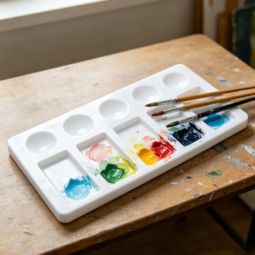 10PCS Rectangular Watercolor Palette Art Gouache Palette Acrylic Paint Mixing Tool 21x10x1.5cm Ideal for Sketching Essential for Outdoor Painting Classes White