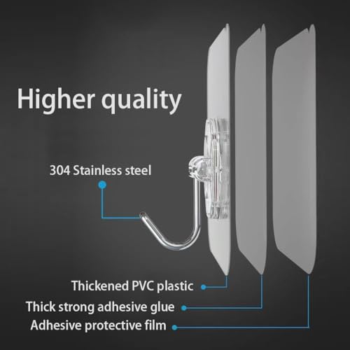 Adhesive Wall Hook, Set Heavy-Duty Thickened self-Adhesive Hook，16Pcs，33lb max Loading，Transparent, Waterproof, Bathroom, Outdoor, Kitchen, Doors, Practical Tools. - size: 2.3″*2.3″ 33lb max