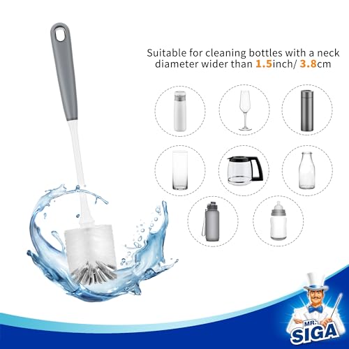 MR.SIGA Long Handle Bottle Brush, Non-Scratch Water Bottle Brush Cleaner - color: Gray