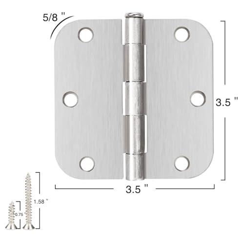 24 Pack Rounded Door Hinges Brushed Nickel 3.5 Inch with 5/8" Radius - color: Satin Nickel, size: 24 Pack