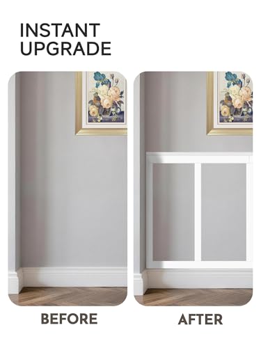 Upick Board and Batten Wainscoting Panels, Paintable, 94" x 54", White - size: 94x54 IN