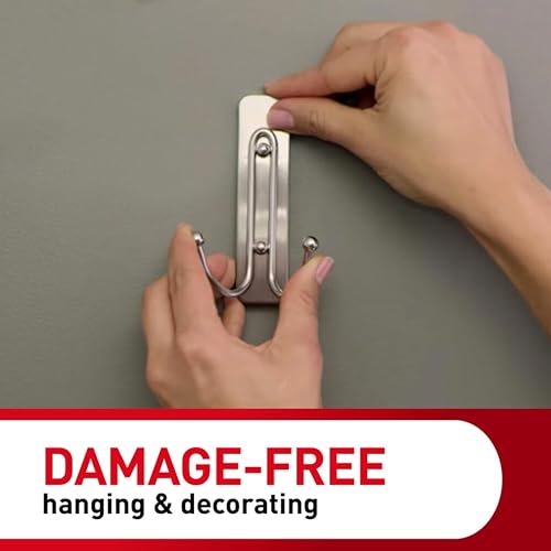 Command Large Satin Nickel Bath Double Hooks, 1 Hook, 1 Strip