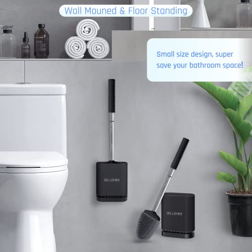 Sellemer Silicone Toilet Brush, Ventilation Slots Base Holder 1 Pack, Black - color: Black-1pcs