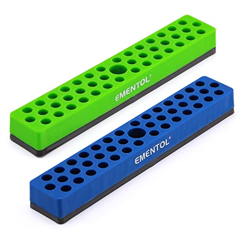 EMENTOL 2PCS 1/4" Magnetic Bits Holder Set - Green and Blue, 86PCS Hole, Bit Organizer with Strong Magnetic, Magnetic Bits Organizer, 2 Pieces - color: 2pcs(green+blue), size: Hex Bit Holder
