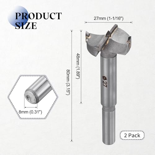 2pcs 27mm(1-1/16") Forstner Drill Bit Carbide Tipped 2 Flute - size: 27mm(1-1/16")