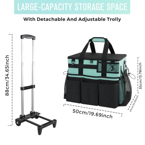 SCAVATA Rolling Cleaning Caddy Bag with Detachable Trolley & Wheels - color: Cyanblue