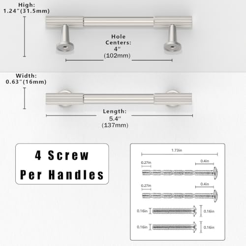 10 Pack Brushed Satin Nickel Cabinet Pulls 4 Inch(102mm) Kitchen Cabinet Handles Solid Zinc Alloy Cabinet Hardware Drawer Pulls - color: Brushed Satin Nickel, size: 4" Hole Center