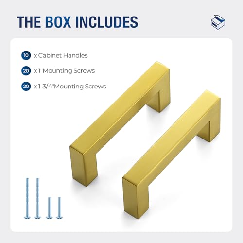 JOY DECOR Gold Cabinet Handles Square Cabinet Pulls, 3 Inch CC, 10 Pack - size: 3 Inch Hole Center