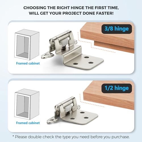 Satin Nickel Cabinet Hinges Self Closing, 3/8 Inch, 20 Pack (10 Pairs) - color: Satin Nickel, size: 3/8 inch Insert
