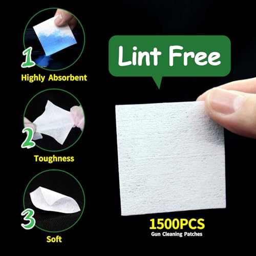 1700PCS gun cleaning supplies—1500PCS Gun Cleaning Patches +200PCS Gun Cleaning swabs,2"x2"Lint Free Gun Cleaning Rags,6"Long Cotton swabs for 9mm and All Caliber of Firearms.Gun Cleaning Kit - color: 1500Patches + 500Pointed Swabs