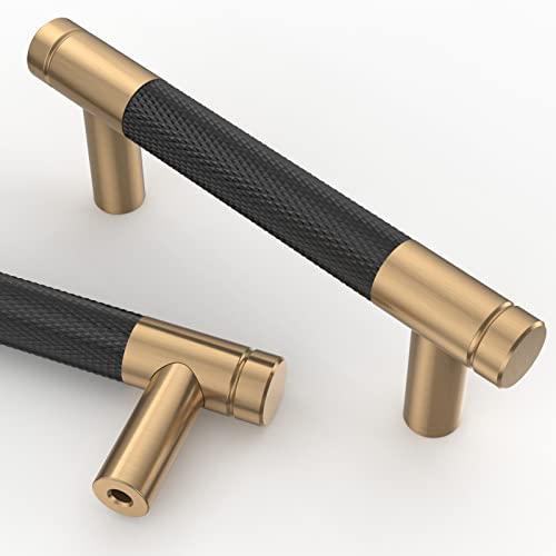 Asidrama 10 Pack 3 Inch(76mm) Matte Black and Champagne Bronze Cabinet Pulls Knurled Cabinet Handles Cupboard Handles Kitchen Cabinet Hardware for Cupboard Drawer Pulls - color: Black-Champagne Bronze, size: 3" Hole Center, style: 10 Pack
