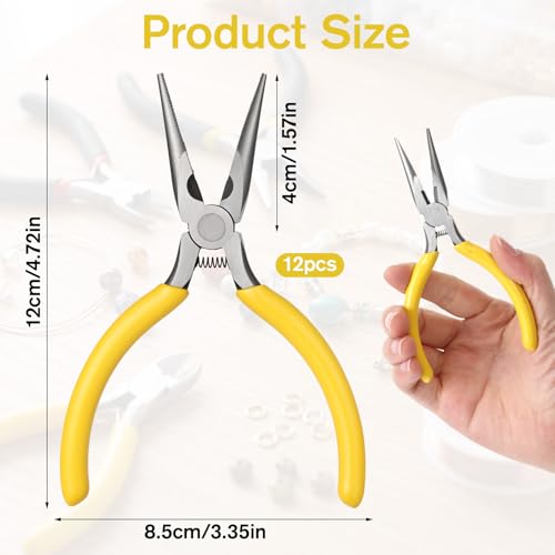 5" Needle Nose Pliers 12 Pack Small Long Nose Pliers with Wire Cutters Spring Loaded Thin Needle Noses Plier for Jewelry Making and Wire Bending, Electronics, Craft, Beading