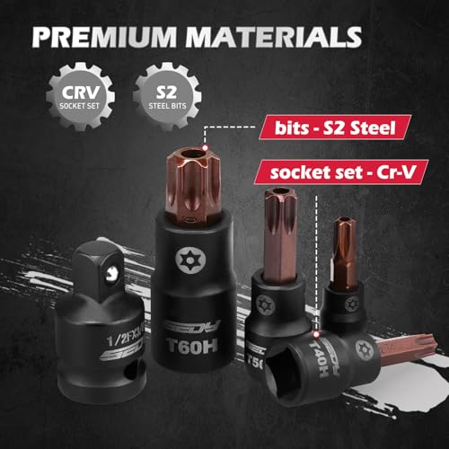16 - Piece Tamper Proof Torx Star Bit Socket Set – T8-T60, 1/4", 3/8", 1/2" Drive with Magnetic Organizer, Includes Adapters for Garage & Workshop Use - color: 16pcs Torx T8–t60 +Mag Rail