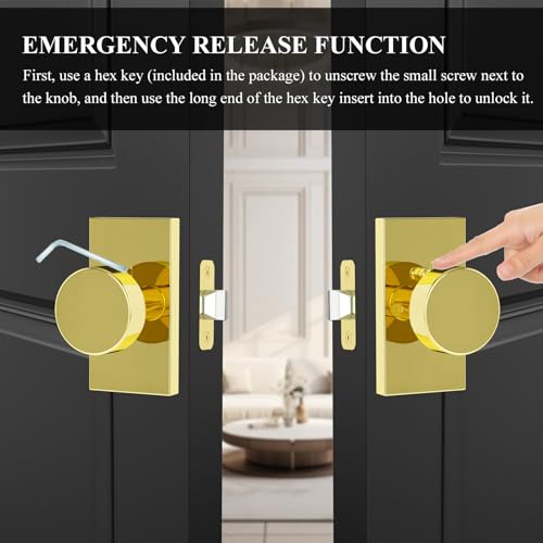 Polished Brass Door Knobs Privacy Door Knobs Interior with Lock - color: Polished Brass