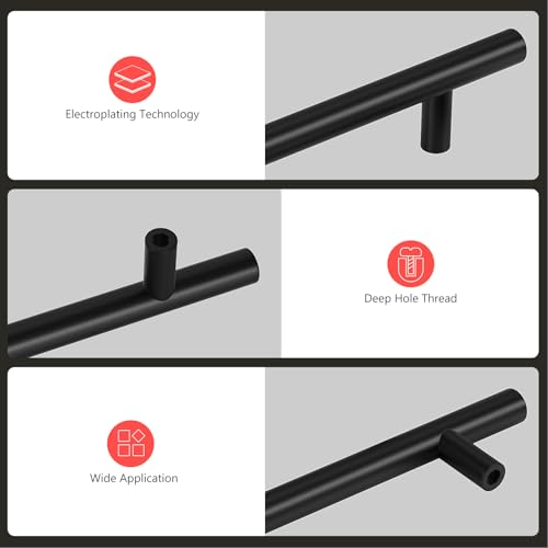 homdiy Black Cabinet Handles 10Pack 6-1/4inch Hole Center Kitchen Drawer Pulls and Knobs Stainless Steel Cabinet Hardware for Bathroom, Cupboard - color: Black, size: 6-1/4in hole centers