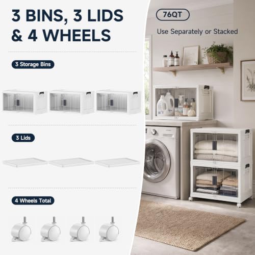 OlarHike 76QT Storage Bins with Lids for Home, Office, Closet, Dorm, 3 Pack - size: 76QT-White