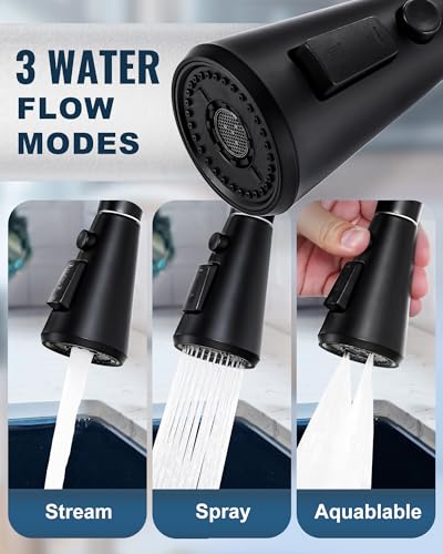 ALEASHA Pull Down Kitchen Faucet Head Replacement,3-Function Sink Spray Nozzle with 9 Adapters,Compatible with Moen,American Standard,Delta,Kohler Faucets,Matte Black - color: Matte Black