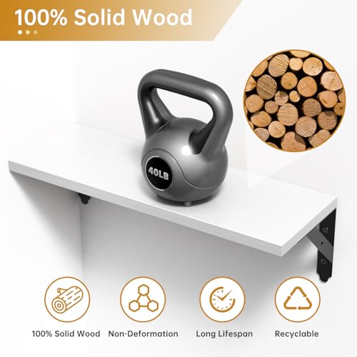 ROMGUAR CRAFT Wood Wall Floating Shelves Set of 4, 17" x 6" - Black - color: White, size: 17" x 6"