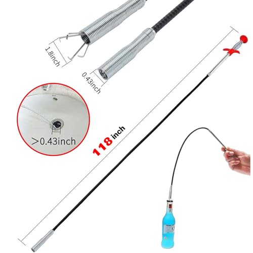 118" Flexible Grabber Claw Pick Up Reacher Tool, Drain Snake Hair Drain Clog Remover Tool with 4 Claws Bendable Hose for Litter Pick, Home and Kitchen Sink, Drains, Toilet - style: 118 IN
