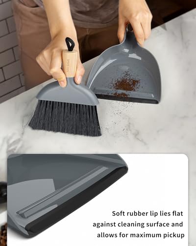 MR.SIGA Mini Dustpan and Brush Set, Bamboo Handle, Gray, 1 Set - color: Gray