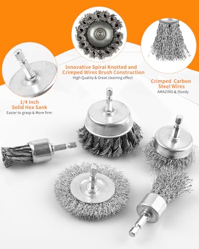12Pcs Drill Wire Brush Attachments Set, Heavy Duty Wire Brush Wheel Drill - style: 12pcs(Twisted & Carbon Steel Wire)