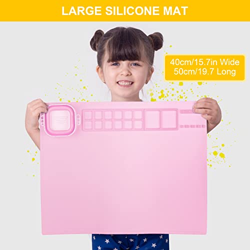 Silicone Painting Mat, Art Mat with Cup, Craft Paint Brush Cleaner Tool - color: Pink