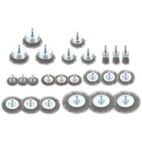 DTGN 24 Pcs Wire Wheel Cup Pen Brush Set for Drill, 1/4 Inch Hex Shank,1-4" - size: 1-4inch